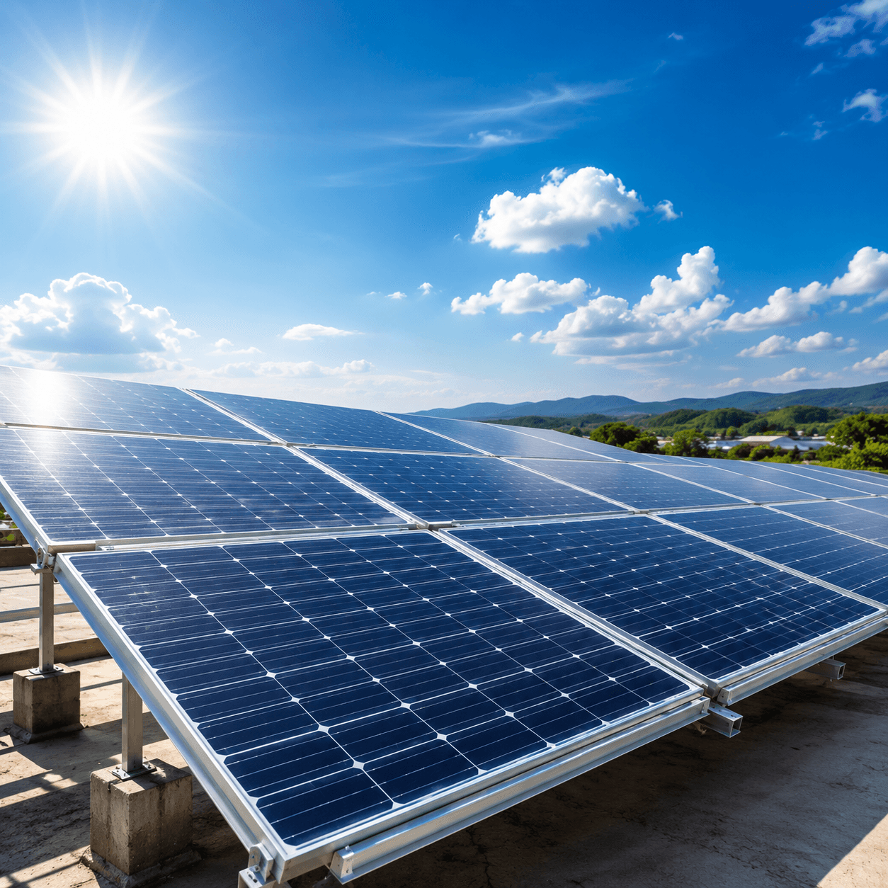 Rooftop solar panels under a clear sky